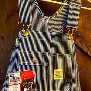 Vintage Hickory Engineer stripe USA made Pointer Overalls.
